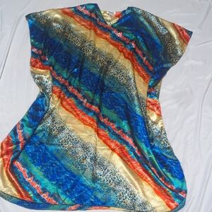 Winlar Bold Rainbow Leopard & Snake Print Satin Caftan Dress Muumuu One Size